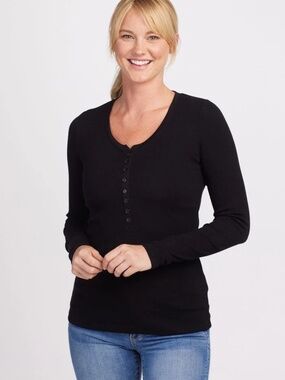 Woolx - Reese Ribbed Henley - Black - X-Small